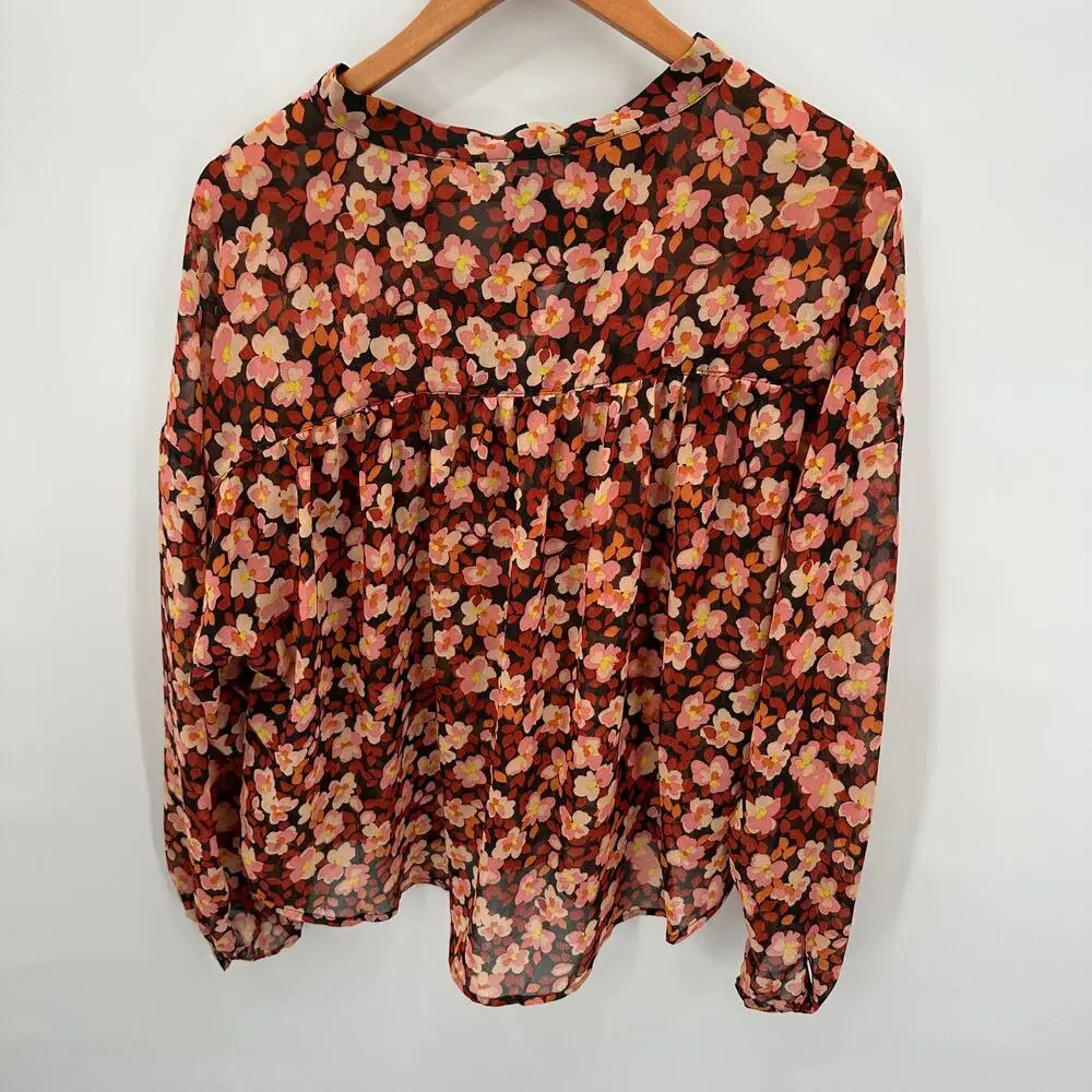 SANCTUARY NWT Tie Neck Floral Ruffle Blouse in Strawberry Fields // XL - Picture 13 of 14